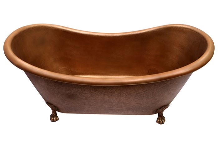 Double Slipper Copper Clawfoot Tub with Hammered Finish
