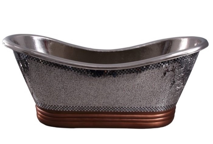 Nickel & Copper Slipper Bath with Mosaic Front