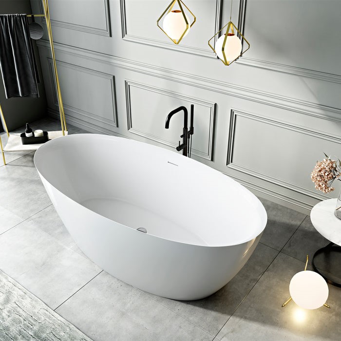 Modern Oval Freestanding Tub with Curving Sides & Thin Rim