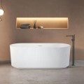 Modern Oval Freestanding Tub with Decorative Lines, Recessed Base