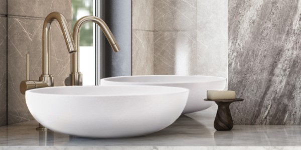 2 Round Vessel Mineral Composite Sinks with Window Pane Design