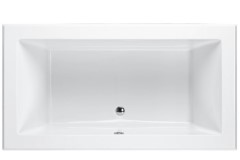 Modern Rectangle Bathtub, Center Side Drain, Decorative Rim