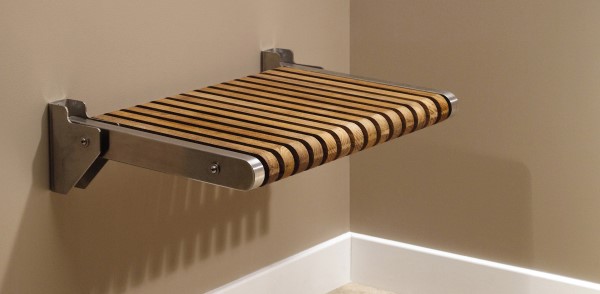 Foldable Teak and Stainless Steel Wall Shower Seat