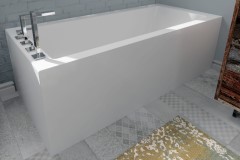 Flory De Colt Rectangle Bathtub with Two Sided Skirt, Modern Flat Rim