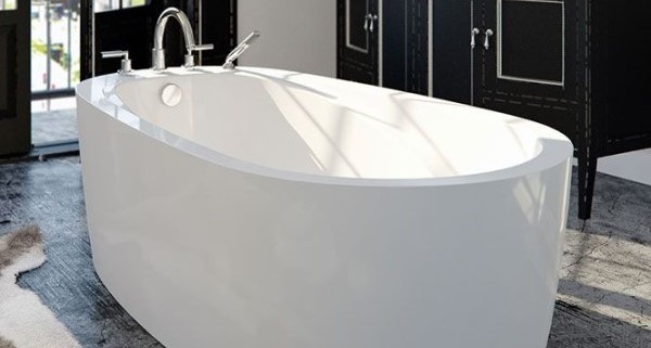 Neptune Vapora F1 Modern Oval Floor Mount Bath with End Drain, Faucet Deck