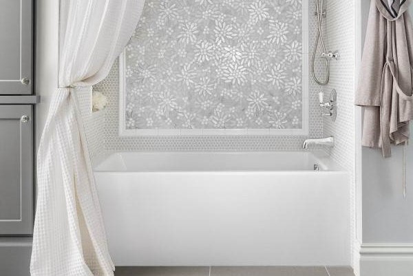 Alcove Tub Fits Between 3 Walls and Has a Front Skirt