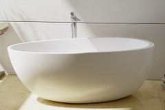 Modern Freestanding Tub, Egg Shaped, Curving Sides, Center Drain