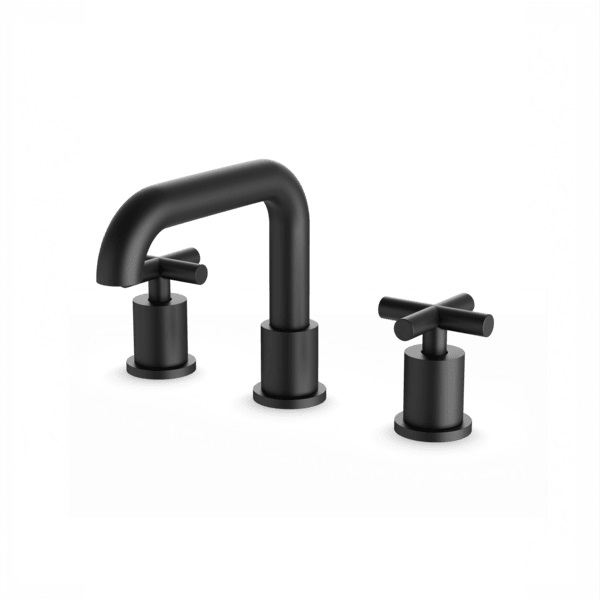 Tubular Widespread Sink Faucet with Flat Spout, Cross Handles