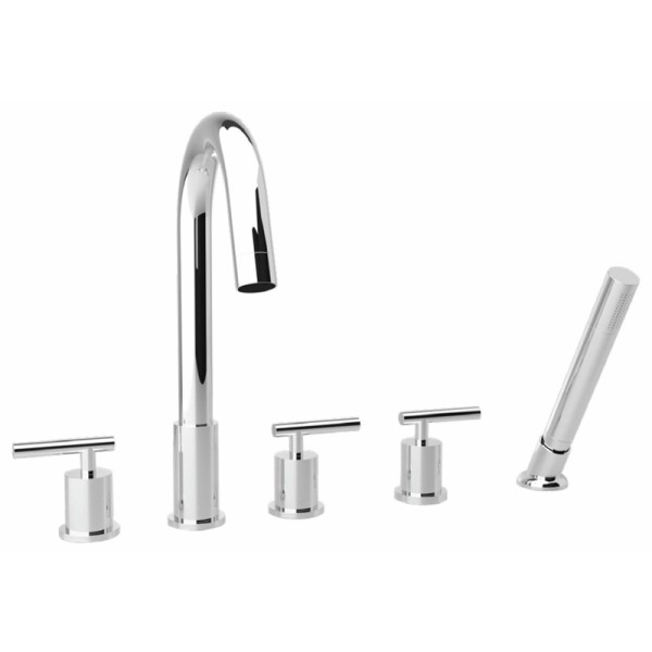 Chrome Modern 5 Piece Deck Tub Filler with Handshower
