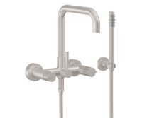 Squared Spout, Bridge Wall Tub Filler, Knurled Handles