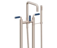 Flat Quad Spout, 41 Blue Handle 2 Leg Freestanding Tub Filler