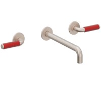 Long Spout 2 Handle Wall Sink Faucet, Red Post Handles