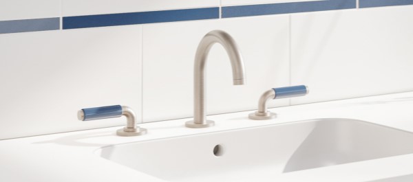 Cayucos Widespread Sink Faucet, Medium Spout, Blue Porcelain Lever Handles