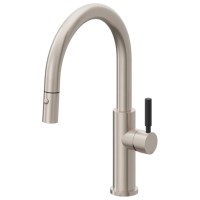 Black Stick Handle, Low Spout, Push Button Pull-down Spray