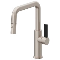 Black Blade Handle, Modern Squared Spout, Push Button Pull-down Spray
