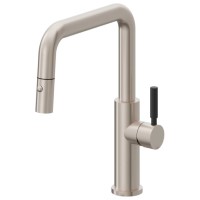 Black Stick Handle, Modern Squared Spout, Push Button Pull-down Spray