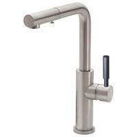 Black Post Handle, Modern Flat Spout, Pull-out Spray