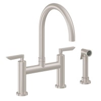 Bridge Faucet, Curving Spout, 45 Lever Handle, Side Spray