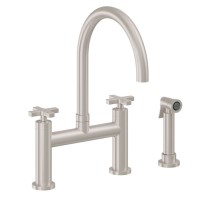 Bridge Faucet, Curving Spout, 45 Cross Handle, Side Spray