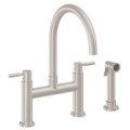 3 Hole Bringe Faucet with Side Spray, Arch Spout