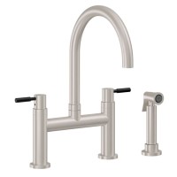 Bridge Faucet, Curving Spout, Black 62 Handle, Side Spray
