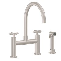 Bridge Faucet, Curving Spout, 65 Cross Handle, Side Spray
