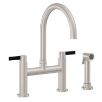 Bridge Faucet, Curving Spout, Black E3 Blade Lever Handle, Side Spray