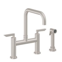 Bridge Faucet, Squared Spout, 45 Lever Handle, Side Spray