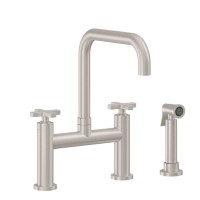 Bridge Faucet, Squared Spout, 45 Cross Handle, Side Spray