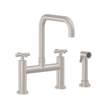 Bridge Faucet, Curving Spout, 65 Cross Handle, Side Spray