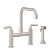 Bridge Faucet, Curving Spout, 74 Lever Handle, Side Spray