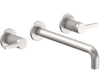 2 Handle Wall Sink Faucet, long Spout, Lever Handles, Knurled Column