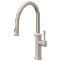 Low Curving Spout, Button Pull-down Spray, Flared Lever Handle