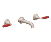 Red Metal Lever Handles Wall Faucet
