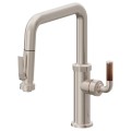 Quad Square Spout, Squeeze Pull-down Spray, Teak Handle