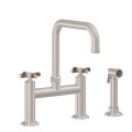 3 Hole Bringe Faucet with Side Spray, Quad Spout