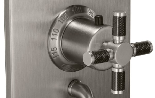 Descanso Brushed Nickel Thermostatic Shower Control with Carbon Fiber Cross Handle