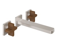 2 Handle Wall Sink Faucet, Teak Cross Handles