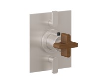 Flat Trim Plate, Teak Cross Handle, 2 Smaller Controls