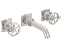 Wall Faucet, Square Base, Tubular Spout, Wheel Handles