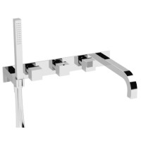 Flusso 160.2691 Square Style Wall Mount Tub Filler with Hand Shower & Backplate