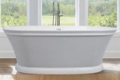 Anson Solid Surface Oval Freestanding Bath with Decorative Rim, Pedestal Base
