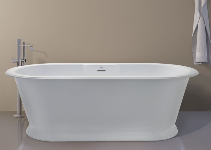 Freestanding Oval Bath with Pedestal Base, Modern Flat Rim