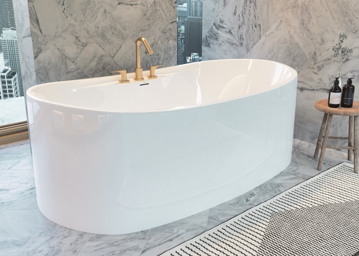 Freestanding Oval Bath Shown in Gloss, Modern Lines and Slightly Raised Backrests