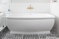 Freestanding Rectangle Bath with Modern Pedestal Base & Flat Rim