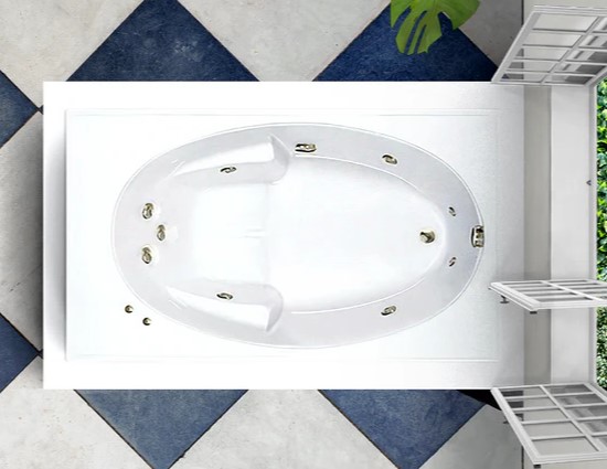 Rectangle Bath with oval bathing area, Seat, Armrests, 9 Whirlpool Jets