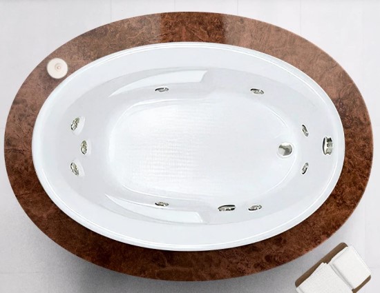 Oval Bath with Armrests, End Drain, Rolled Rim, 9 Whirlpool Jets