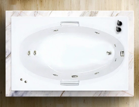 Rectangle Bath with Oval Interior, Grab Bars, End Drain, 8 Whirlpool Jets