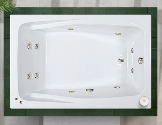 Wide Rectangle Bath with Armrests, 10 Whirlpool Jets
