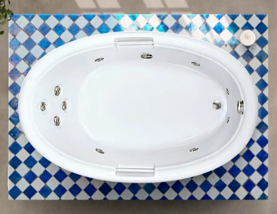 Oval Bath with End Drain, Grab Bars, 10 Whirlpool Jets